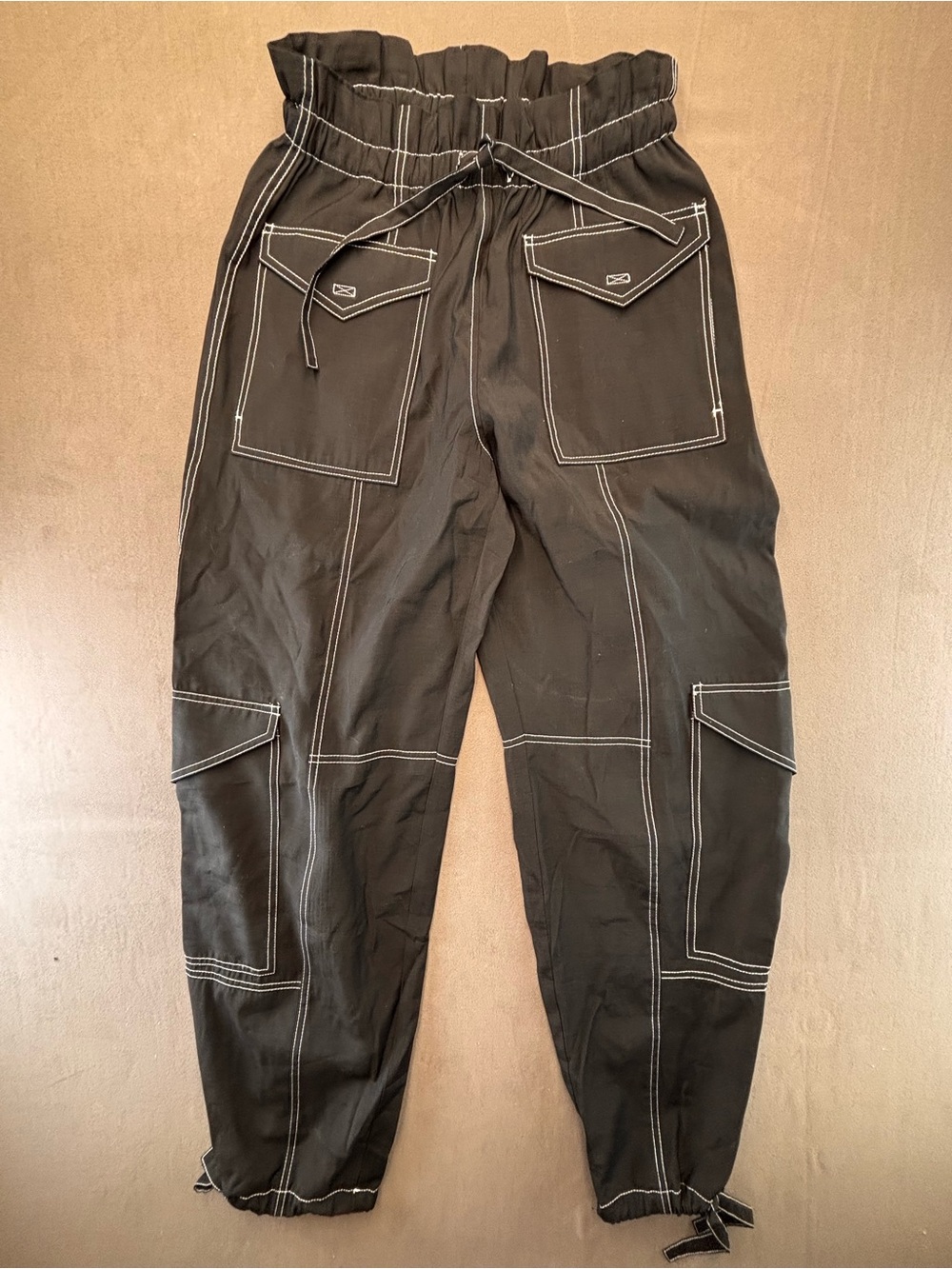 Ganni Light Slub RFID Wide-Leg Drawstring Cargo Pants